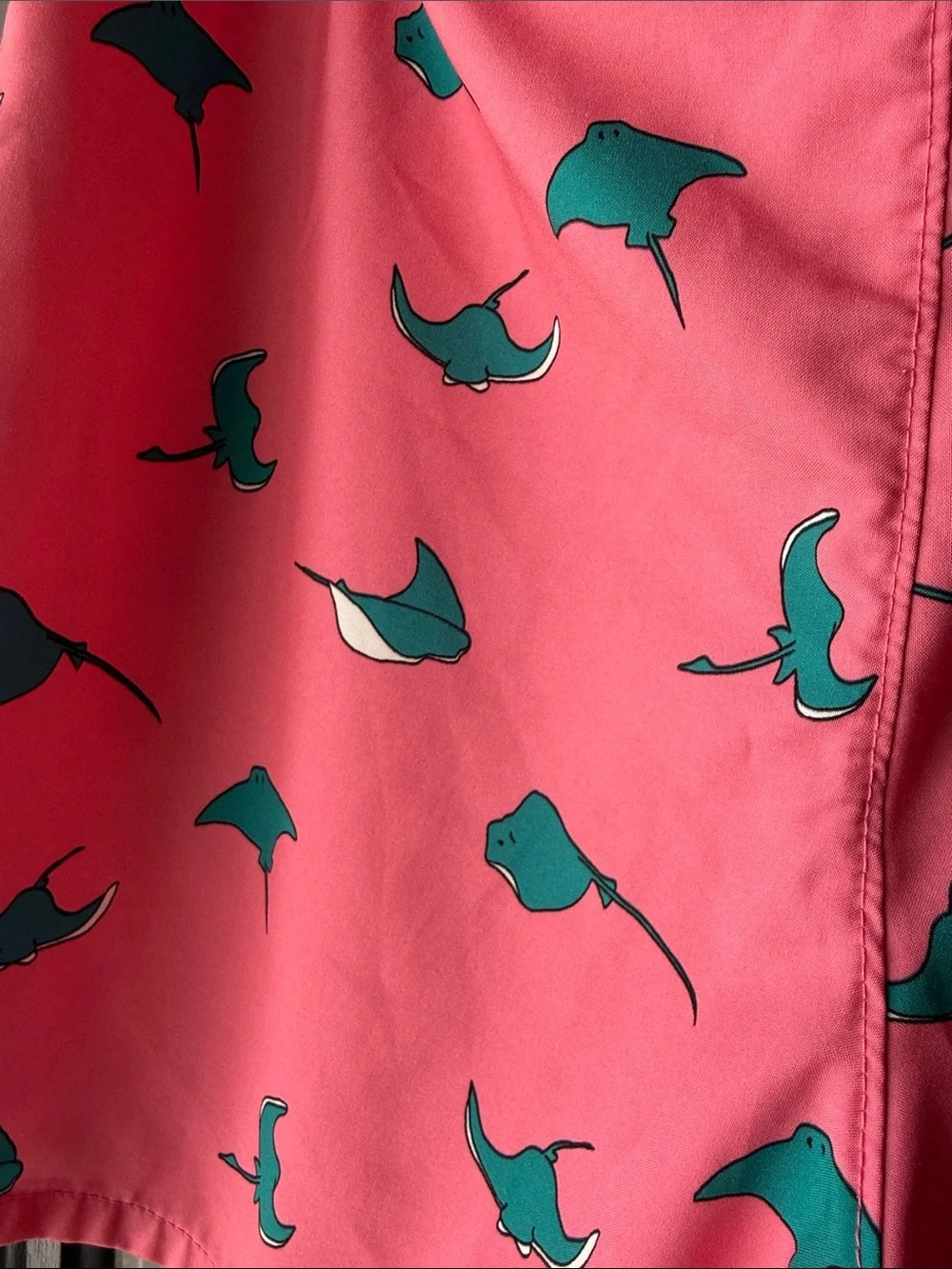 Hollister Men’s Stretch Small Pink Swim Trunks with Teal Manta Ray Print